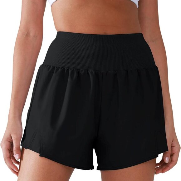Black Women's High Waist Workout Shorts with Quick-Dry 4-Way Stretch Fabric for - Picture 1 of 7